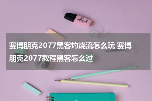赛博朋克2077黑客灼烧流怎么玩 赛博朋克2077教程黑客怎么过